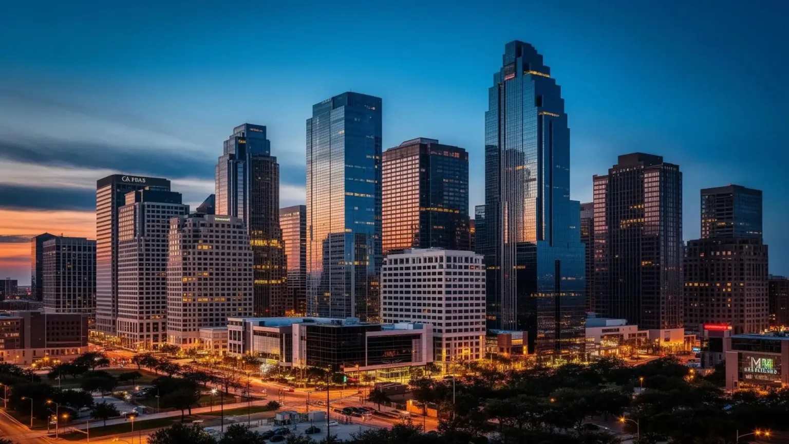 Dallas skyline at dusk